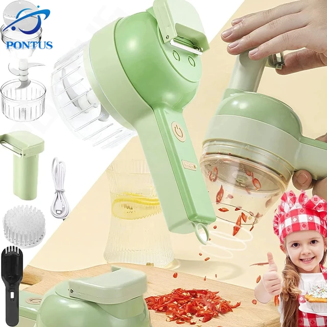 4 In 1 Multifunction Food Chopper Slicer Electric Vegetable Cutter Masher  USB Wireless Garlic Crusher Grinder Kitchen Gadgets - AliExpress