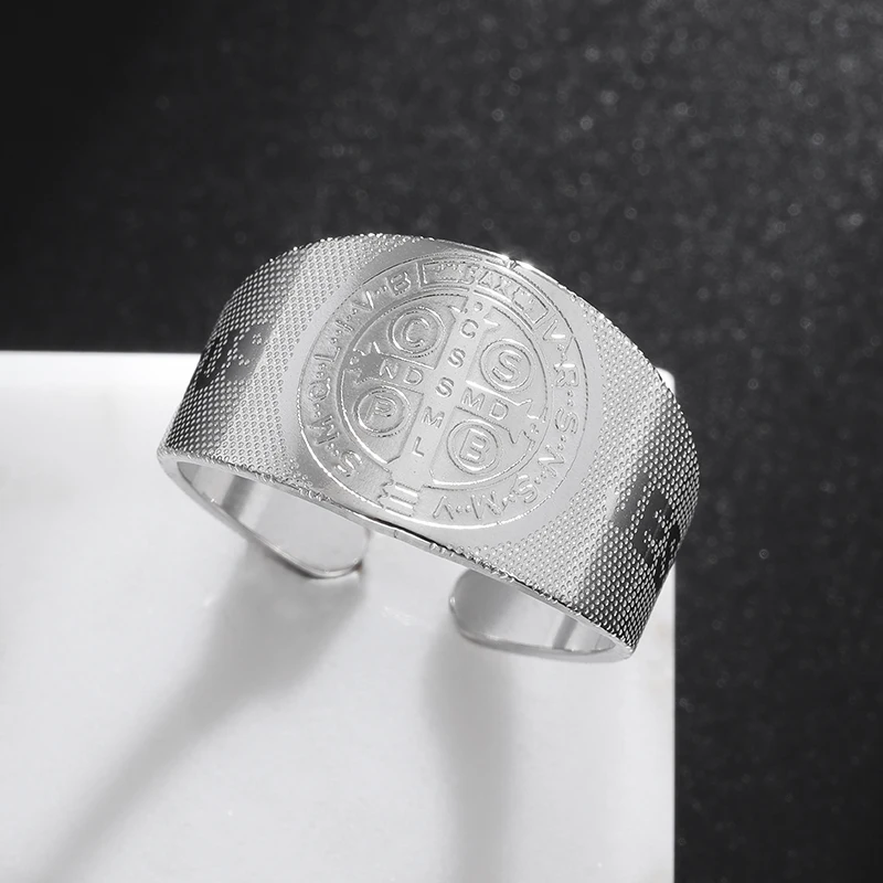 Stainless Steel Saint Benedict Cross Ring Men's Catholic Open Ring Women's Fashion Christian Faith Jewelry Gift stainless steel ring