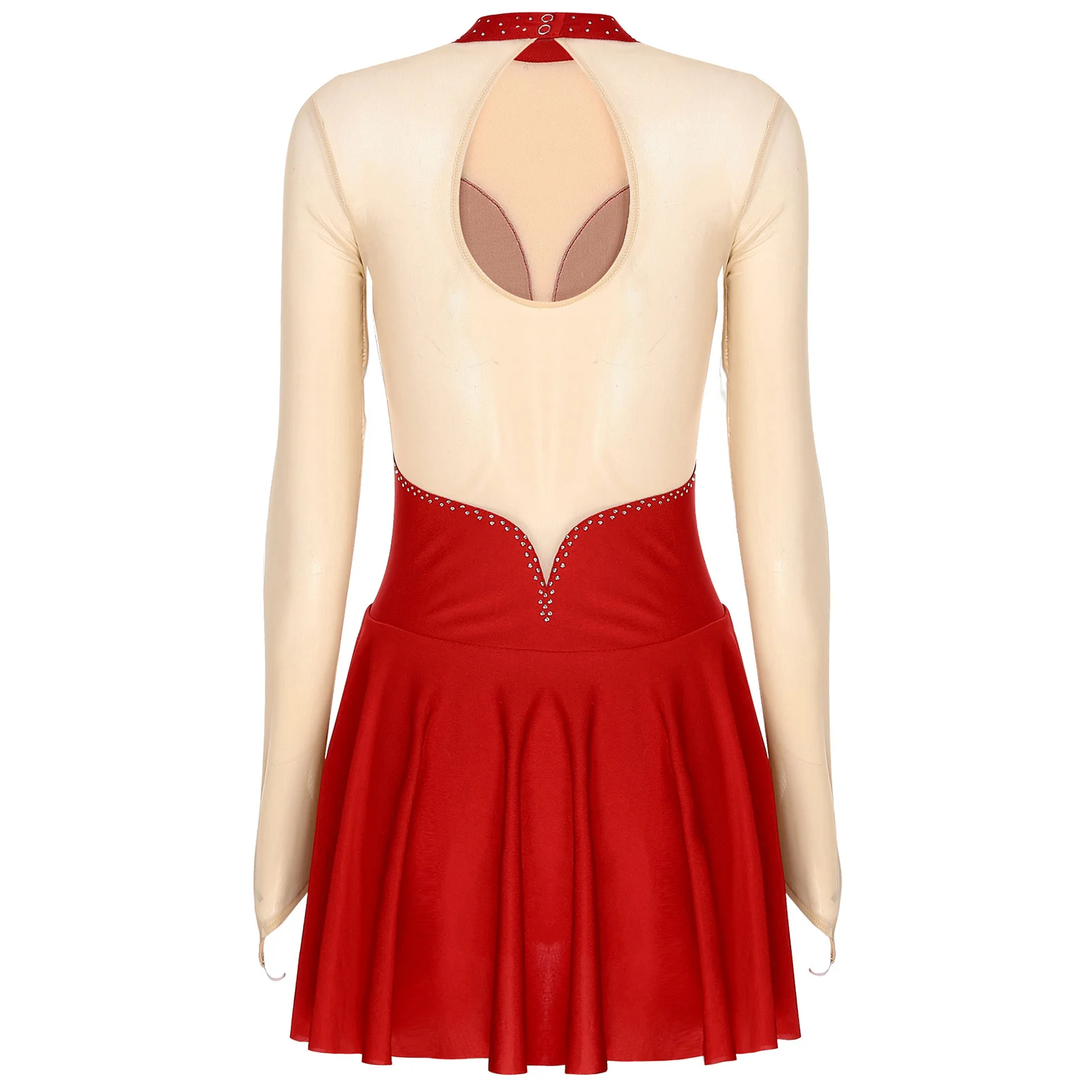 Women Gymnastic Figure Ice Skating Dress Shiny Rhinestones Long Sleeves Roller Skating Leotard Ballet Lyrical Dance Costume