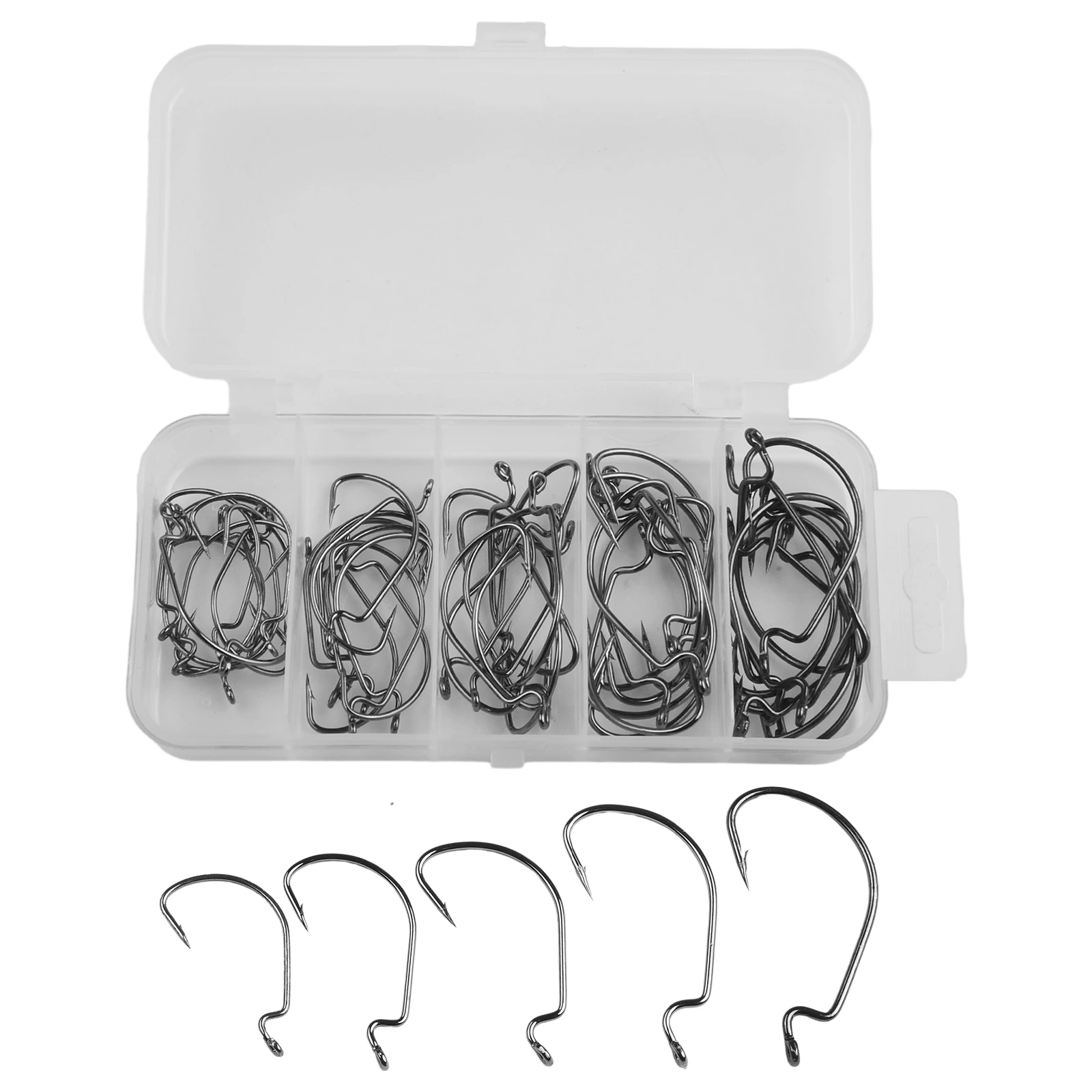 

Fishhook Catch Big Fish with our 50pc Carbon Steel Wide Crank Hook Set Essential Tool for Soft Worm Lure Fishing