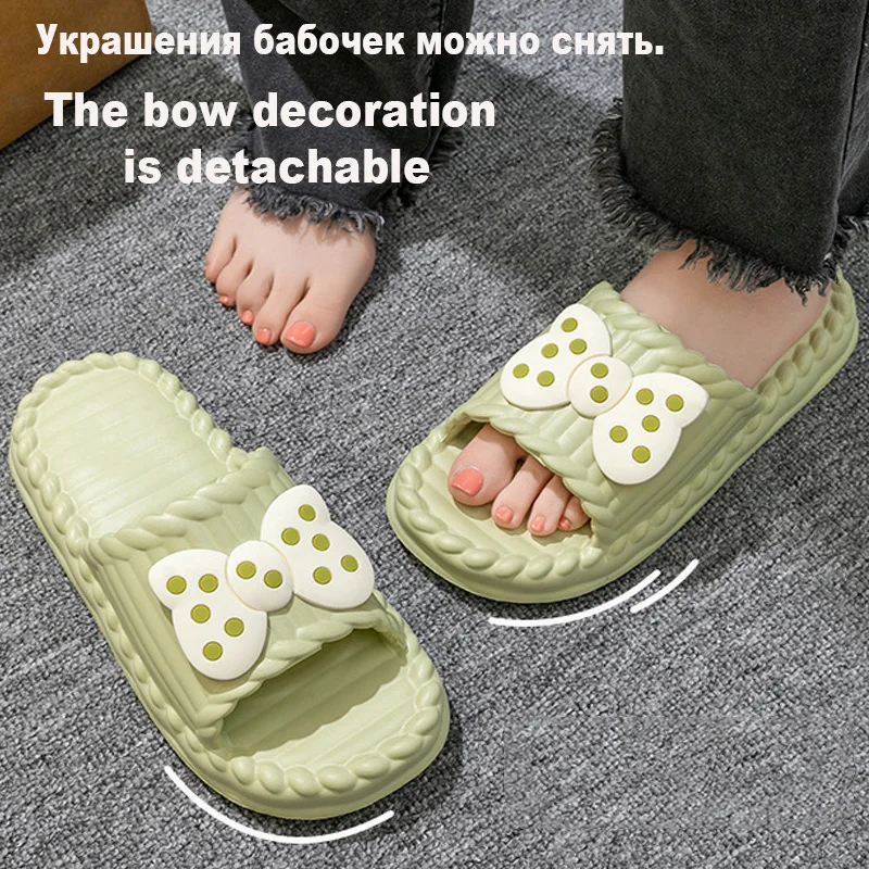 Bow Tie Slippers for Women Girls Flip Flops Outdoor Home EVA Non-Slip Beach Slides Comfortable Sandals Cute Slippers