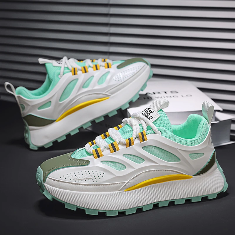 Chunky Sneaker Men Designer Running Shoes Fashion Casual Microfiber Leather Mesh Breathable Height Increased Flat Platform Shoes 5