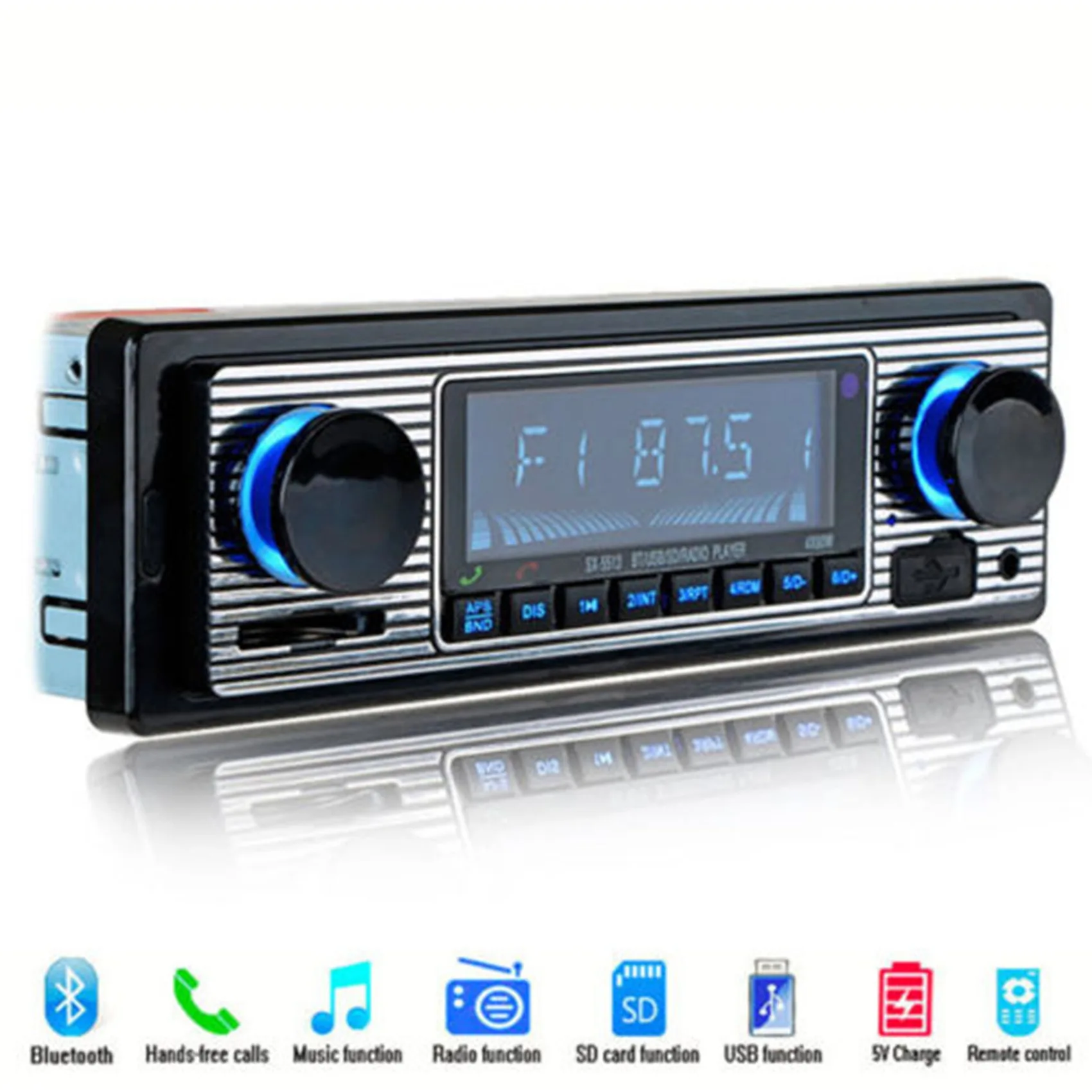 1 DIN Retro Car Stereo Audio Automotive Bluetooth with USB USB/SD/AUX Card FM MP3 Player PC Type:ISO-5513