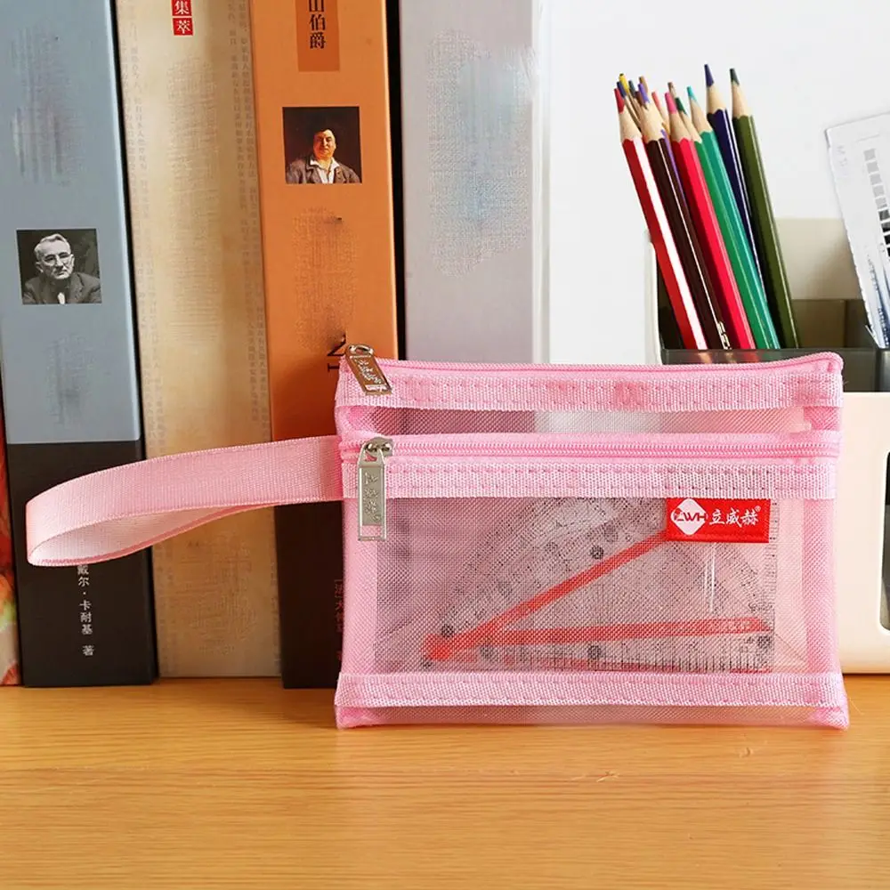 

Двухслойный сетчатый Кошелек для монет на молнии, сумка, косметичка, сумка для губной помады, прозрачная сумка для хранения, большой вместимости в Корейском стиле