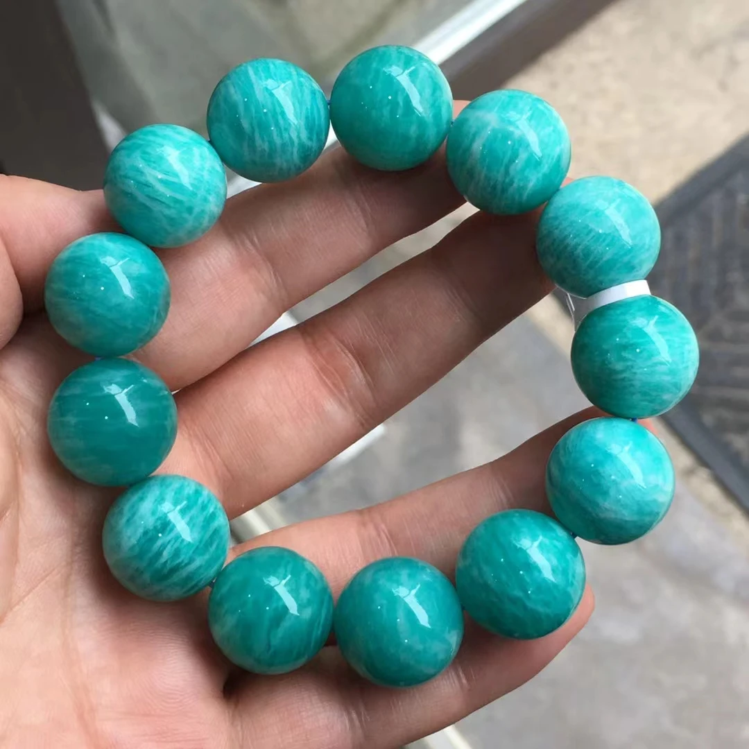 

Natural Green Amazonite Quartz Bracelet 17.6mm Russia Amazonite Jewelry Clear Rectangle Beads Women Men AAAAA