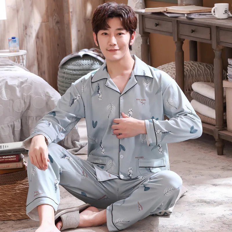 Spring Autumn Men's Milk Silk Pajamas Lapel Long Sleeve Cardigan Oversized Fashion Loose Casual Home Clothing Set