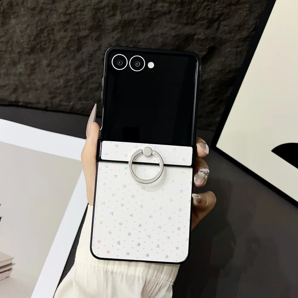 Glitter Love Heart Star Phone Case with Ring Buckle Bracket and Hinge Protection