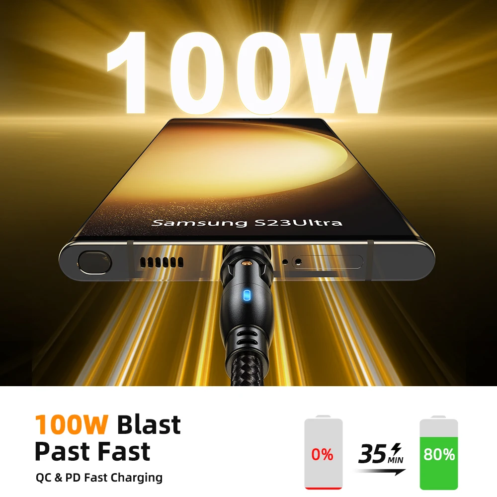 Enhanced Title: AUFU 100W Magnetic USB-C Fast Charging Cable with 540-Degree Rotation