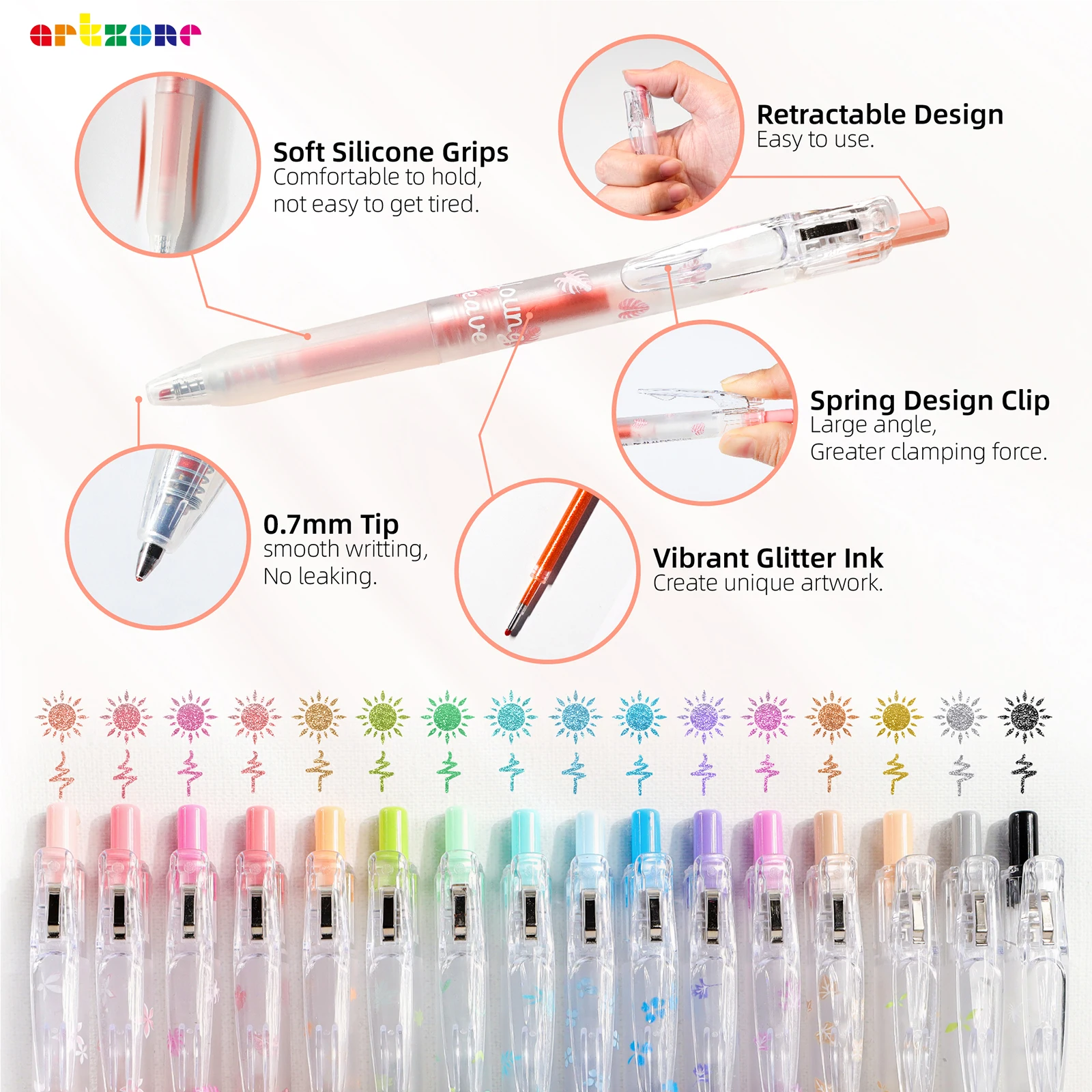 24Pcs/Set Glitter Gel Pens 24 Colors Dual Metallic Ink Sparkle