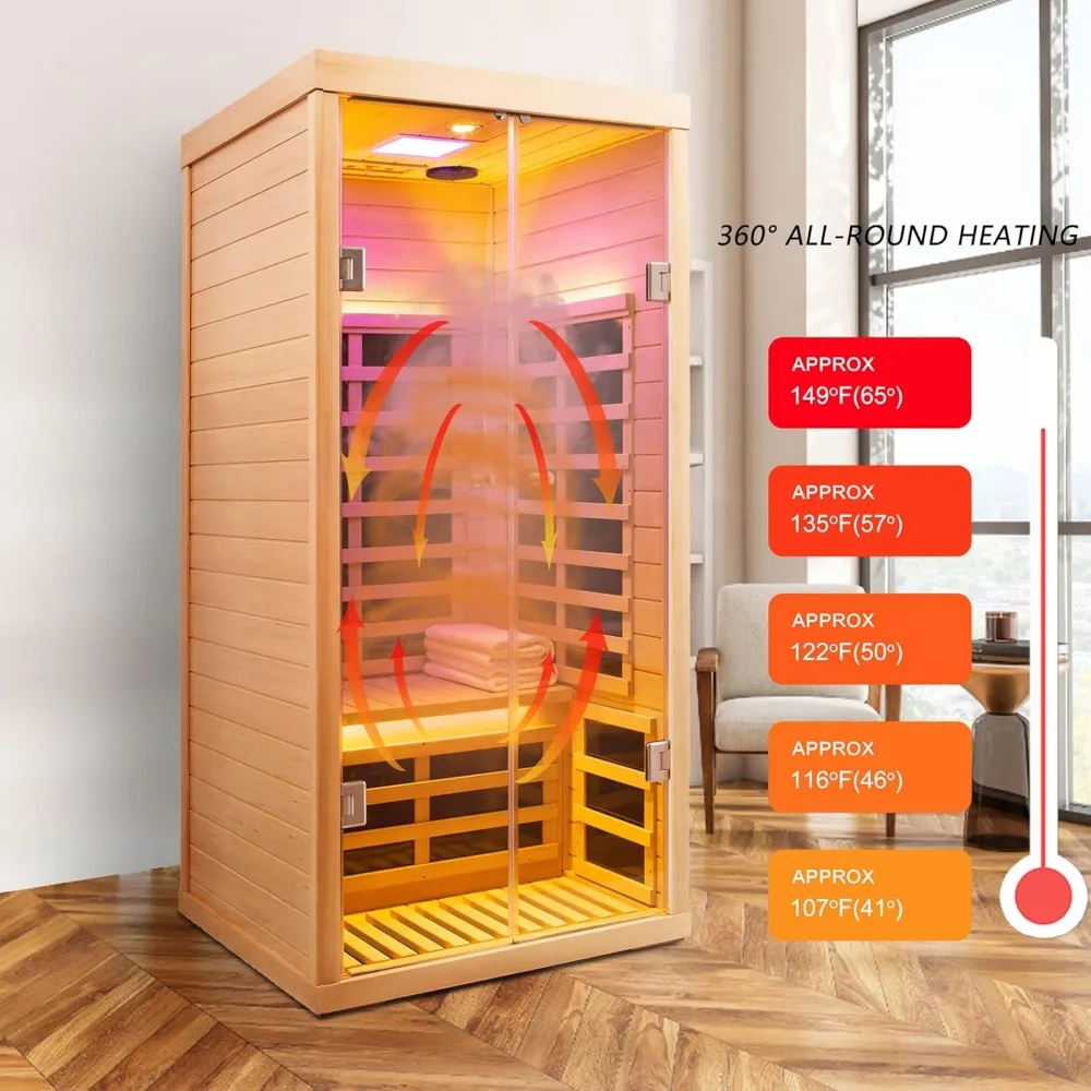 1 Person Infrared Sauna for Home,Luxury Personal Indoor Sauna Spa,1420w/120v Ultra Low EMF Infrared Sauna,App&LCD Panel Controls 4