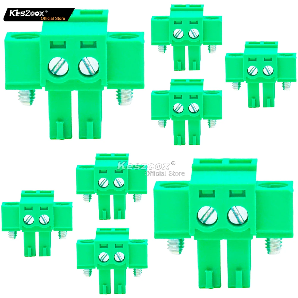 Keszoox 8 Stück 3,81 mm 2-poliger Phoenix-Stecker, grüner PCB-Schraubstopfen, Klemmenblock, 2-polig, mit schraubbaren Flanschen, 8 Stück