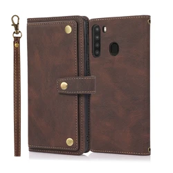 Leather Wallet Phone Case with Strap - Sleek & Stylish Design - Sam A13 4G (Coffee)