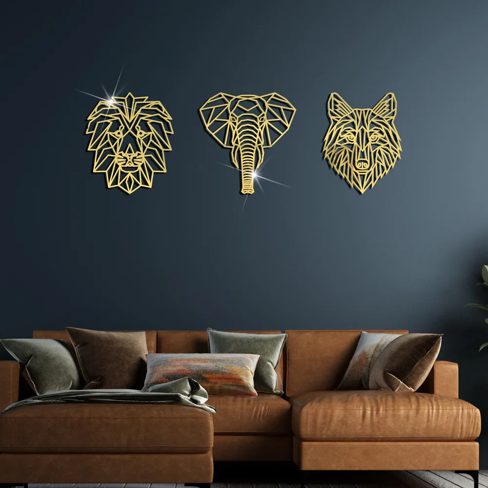 Wall Sticker Mirror Wall Sticker Acrylic Wall Sticker Geometric Line Animal Polar Bear Zebra Fox Elk Tiger Butterfly 3D Sticker