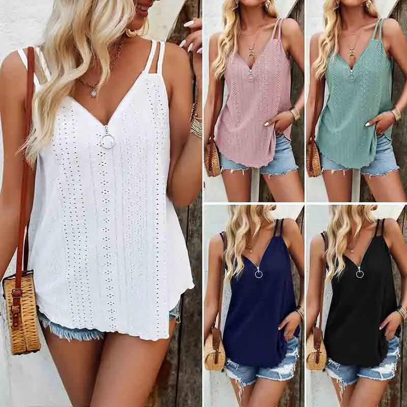 Leisure Solid Color Sleeveless Tank Top for Women 2024 Spring/Summer New V Neck Loose White Shirts Fashion Casual Blouse Tees maternity sleeveless breastfeeding tees tank tops summer pregnant women nursing t shirt pregnancy clothing plus size solid color