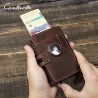 CONTACT'S Genuine Leather AirTag Wallets for Men RFID Aluminum Card Holder Metal Wallets Zip Coin Purse Money Clip Men's Wallets 1