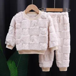 Cozy Flannel Kids' Sleepwear Set - Long Sleeve Top & Pants - 90(2T) (Beige)