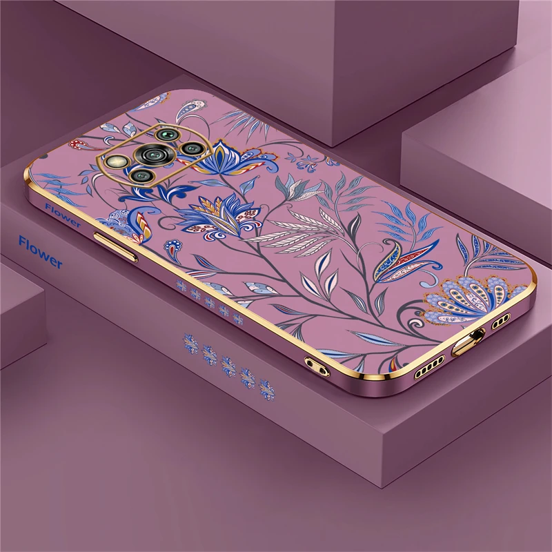 Luxury Plating Silicone Soft Cover with Patterned Floral Design