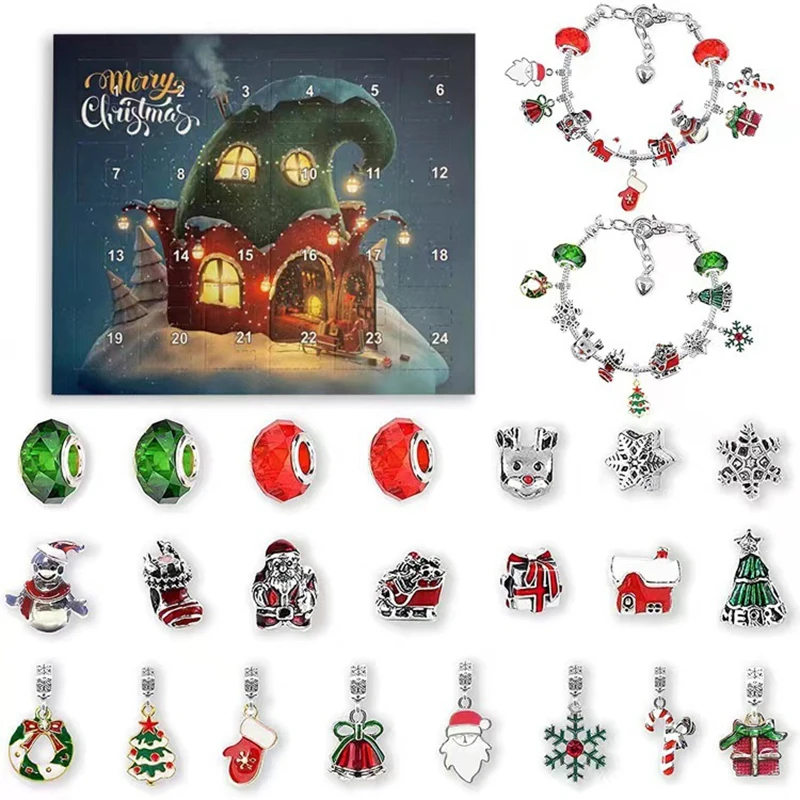 Advent Calendar Bracelets 24 Days Xmas Countdown Calendar DIY Jewelry Making Kit Gift Charm Beads 2 Bracelets For Kids Teens Wom