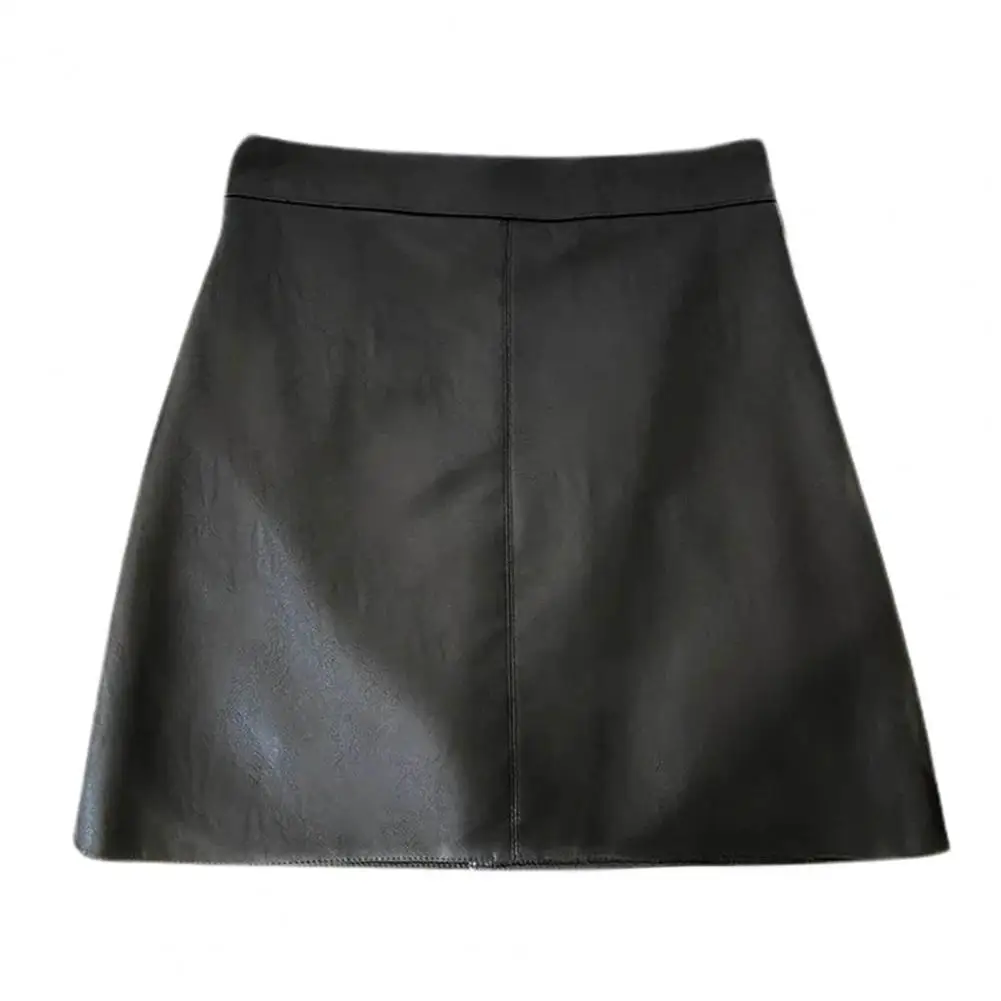 

High Waist Mini Skirt High Waist Faux Leather A-line Mini Skirt with Double Layers Lining for Women Slim Fit Soft Smooth