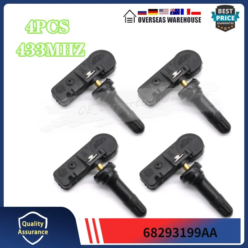 

4Pcs/lot Tire Pressure Monitor Sensors For 2018 2019 2020 2021 2022 2023 2024 Ram 1500 433MHz TPMS SENSOR 68293199AA 68293199AB