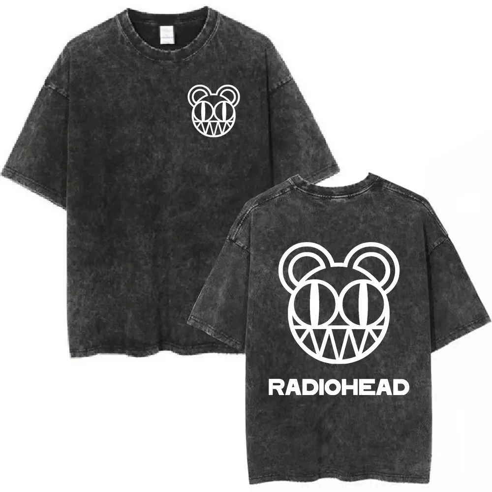 Radiohead Rock Band OK Computer Vintage Washed T-shirt Men Women Fashion Hip Hop T Shirts 100% Cotton Casual T-shirts Streetwear 6