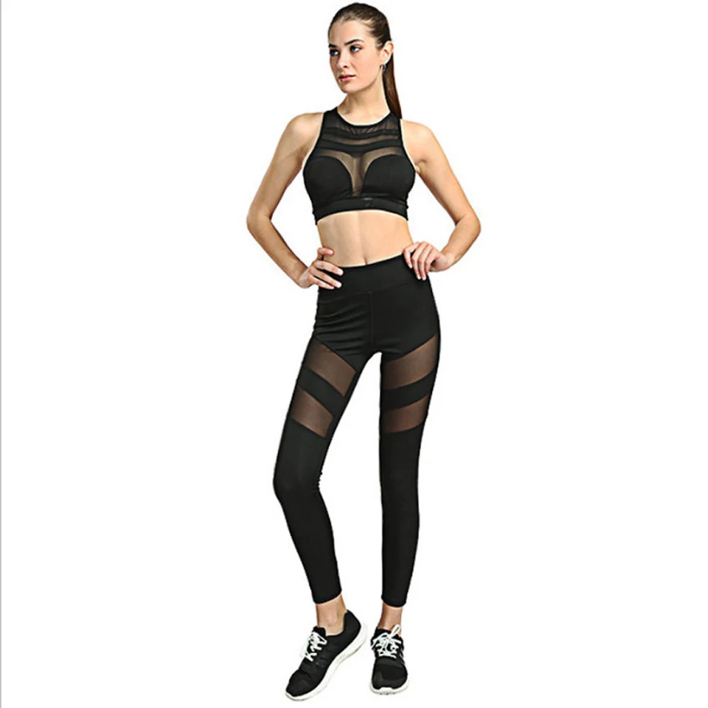 Running Pants Quick Dry Mesh Net Yoga Pants Black High Waist Elastic Fitness Slim Sport Pants Gym Leggings For Women Trousers