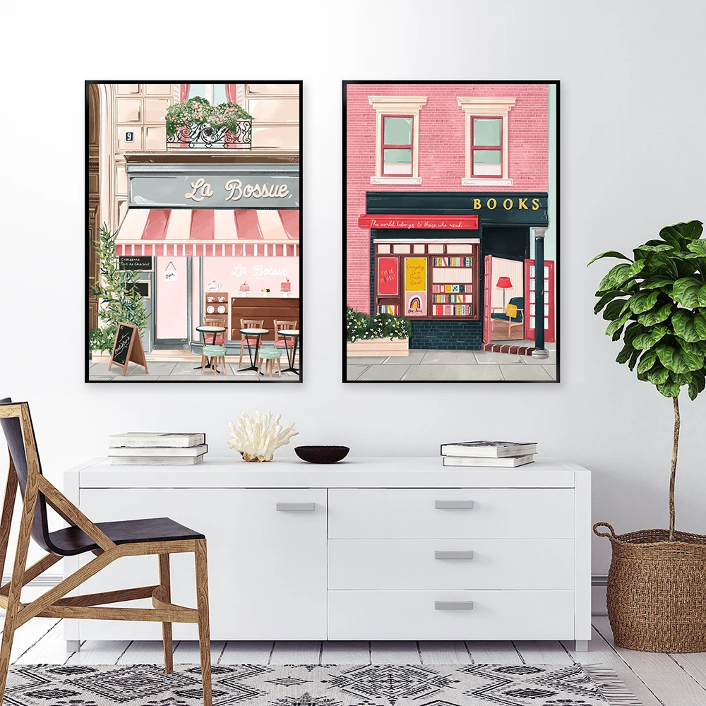 Travel City Poster New York Bookshop Reading Canvas Painting Print Nordic Wall Art Picture for Living Room Coffee Bar Home Decor |