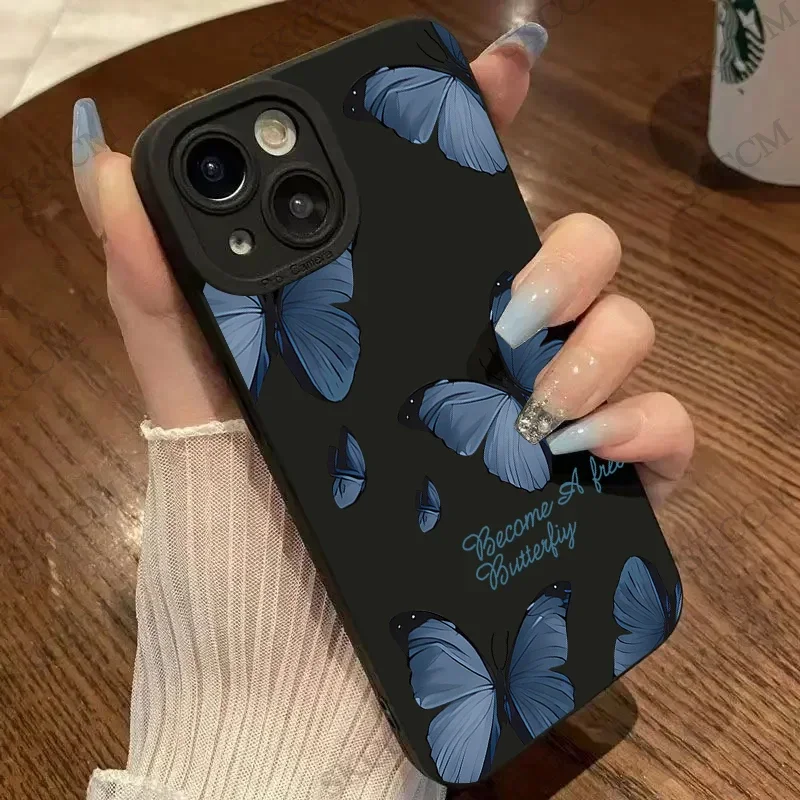 Elegant Blue Butterfly Silicone Shockproof Matte Phone Case – Soft Back Cover