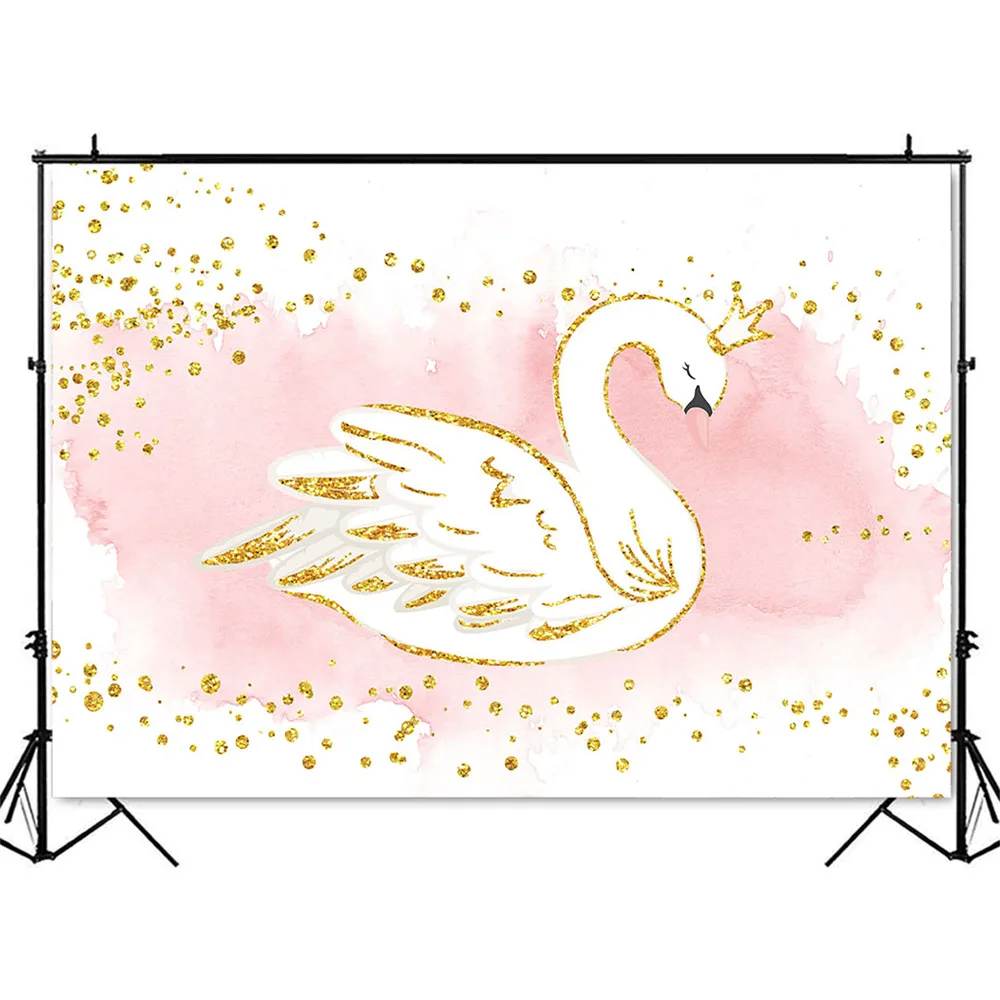 Pink Swan Backdrop for Photography Gold Glitter Baby Shower Photo Background Photocall Little Princess Happy Birthda