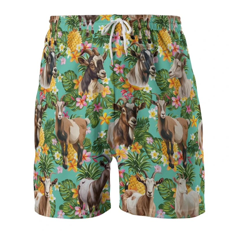 

Animal Goat 3D Print Short Pants For Men Clothes Casual Hawaiian Flower Goats Beach Shorts Farm Sheep Trunks Aloha Kids Trousers