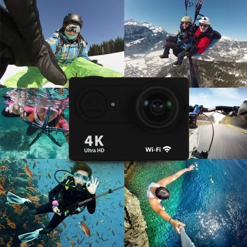 Helmet Video Recording Camera Sports Cameras Outdoor Cam 4K Action Camera 1080P/30FPS WiFi 2.0" 170D Underwater Waterproof 6