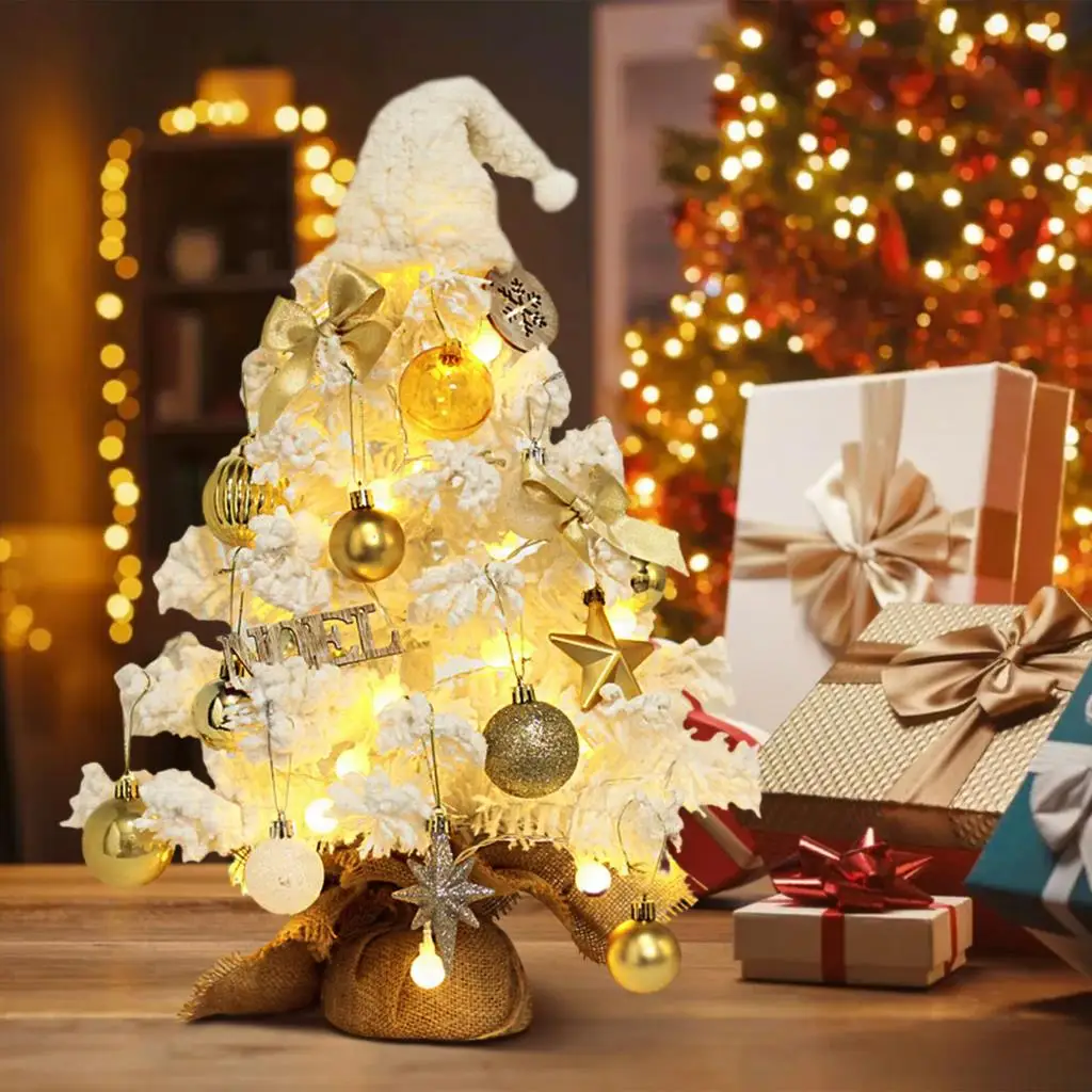 

Artificial Christmas Tree With LED Light Mini Desktop Decor Flocking Christmas Ornament Home Party Table Christmas Decoration