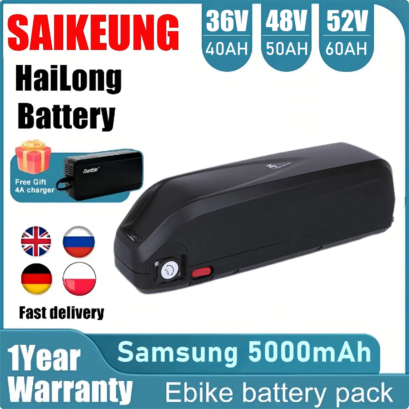 

Ebike Battery 36V 48V 52v 60v 72V20 30ah 40 50 60Ah Electric Bicycle Bike Batteria Hailong Max 18650 Cells for Bafang 3000W-350w