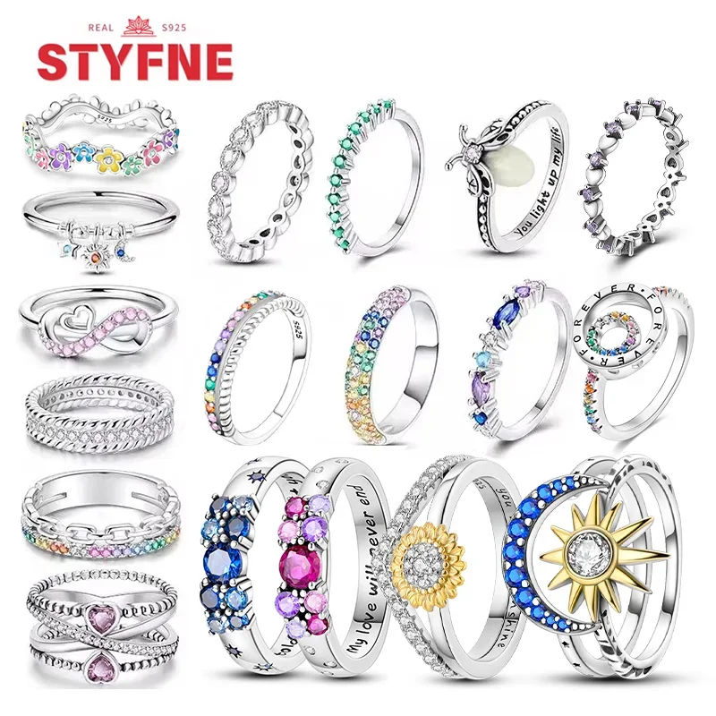Sterling Silver 925 Ring Stackable Infinite Heart Daisy Flower for Women silver ring,silver rings