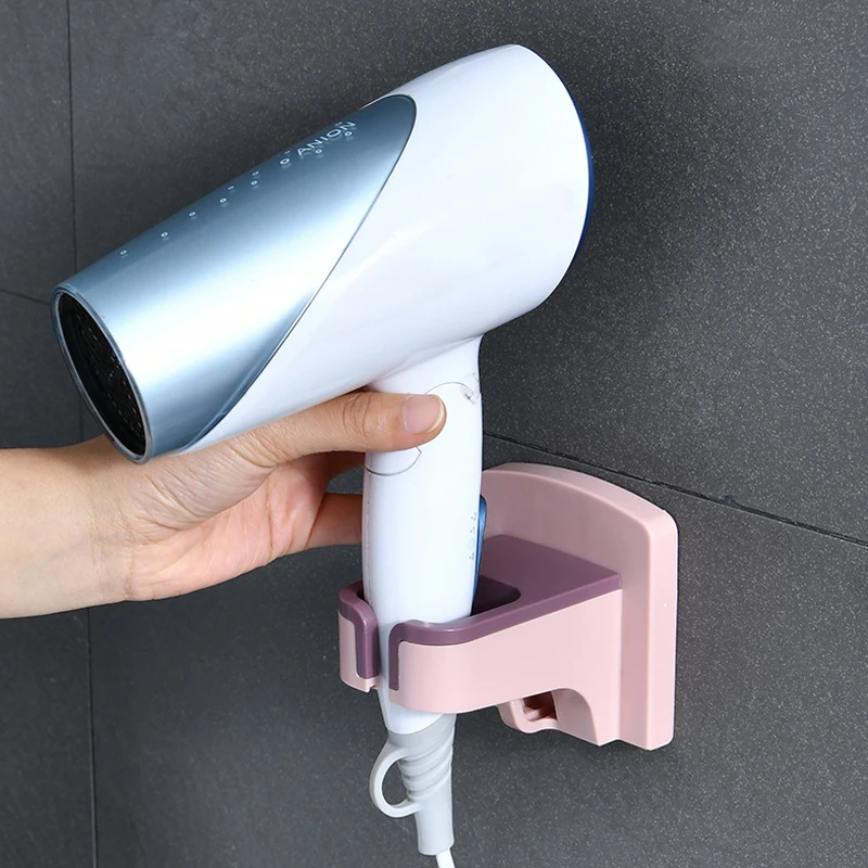 

Hair Dryer Holder Wall Mounted Stand Shelf Storage Rack with Accessory Cable Hanger Free Hand Save Space Home Bathroom Organizer