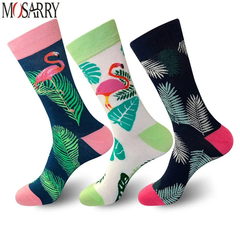 

3 Pairs/Set Flamingo Cotton Couple Socks Harajuku Leaves Casual Happy Socks Men Art Flamingo Fashion Cute Hipster Men Sock