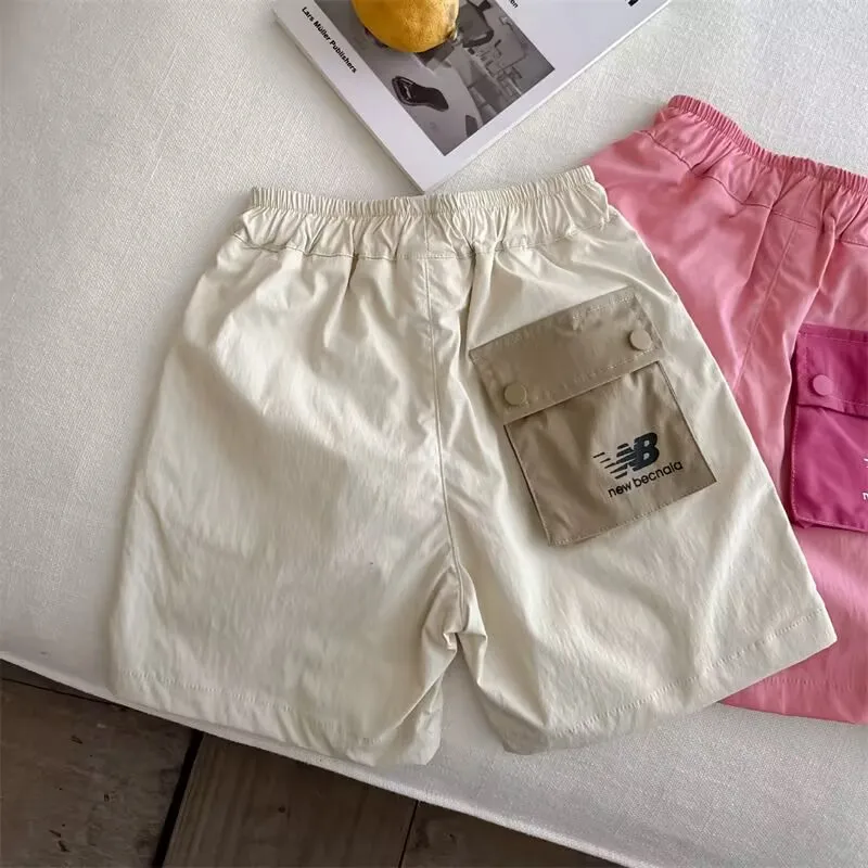Korean Summer Boys and Girls Comfortable Pure Cotton Contrast Work Clothes Pocket Casual Quick Drying Sports Split Shorts