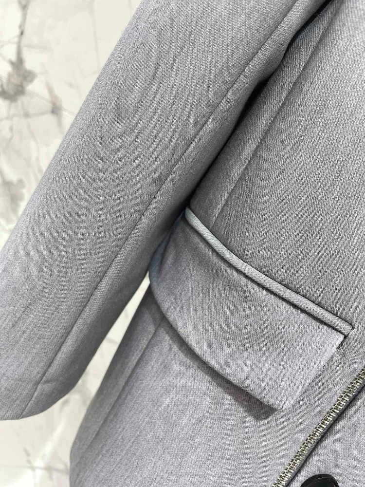 Black Grey Ivory Wide Zipper Trim Blazer Spring 2024