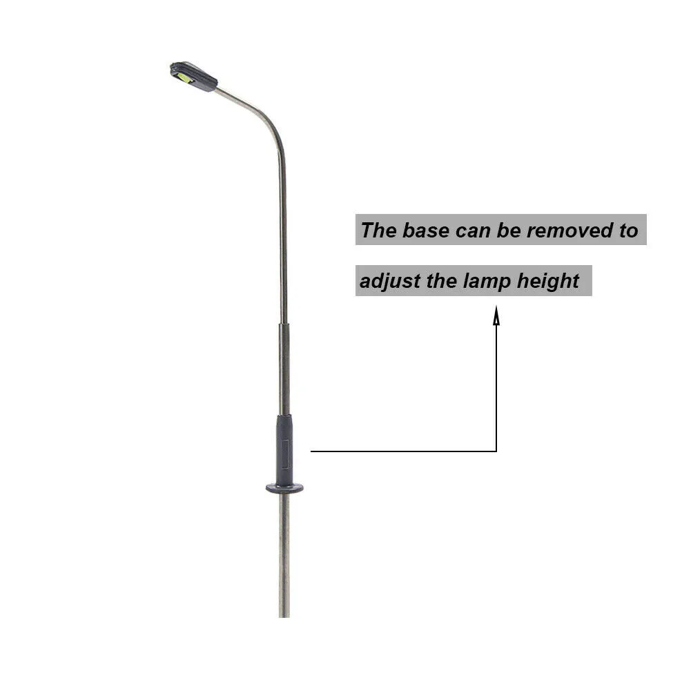 10Pcs Model Railway Warm White Lamp Post Street Light Single Head H0 TT Single Headlight 1:50 Perfect For Rail & Building Layout