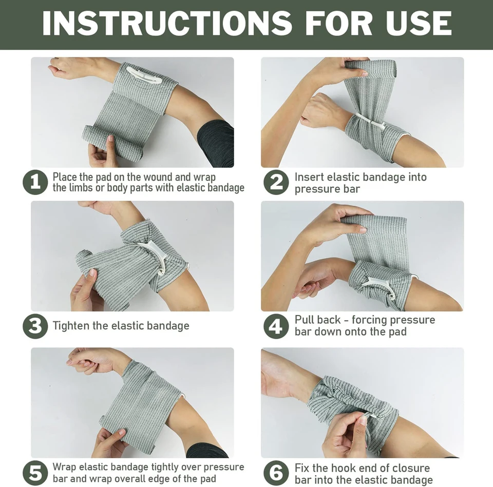 4 Inches - Pansement Israélien, Pansement Compressif, Damage Control Secours 10cm 200cm Neuf Item 11899119