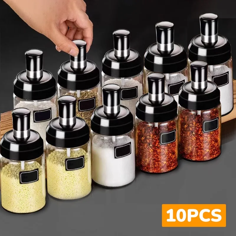 Transparent Spice Tank Automatic Opening and Closing Plastics for Filling Seasoning Oil Salt and Vinegar 10Pc 250ml