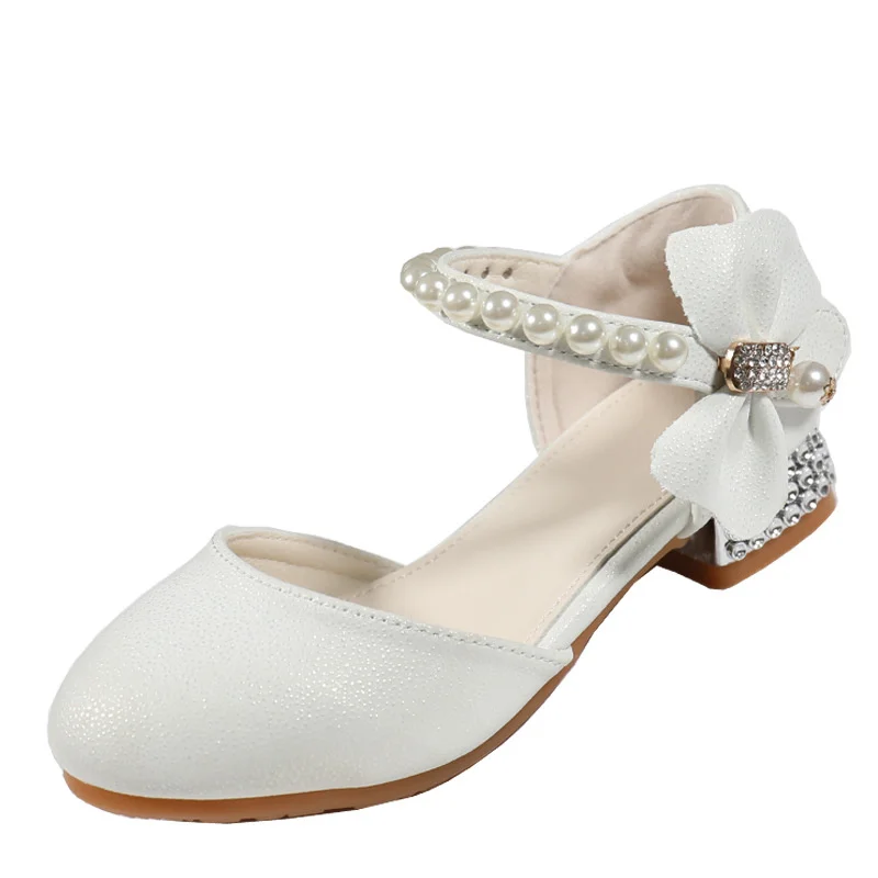 Children Girls Leather White Princess High Heel Kid Dress Student Show Dance Sandal Shoes Toddler Shoes Girl Mary Jane - 3