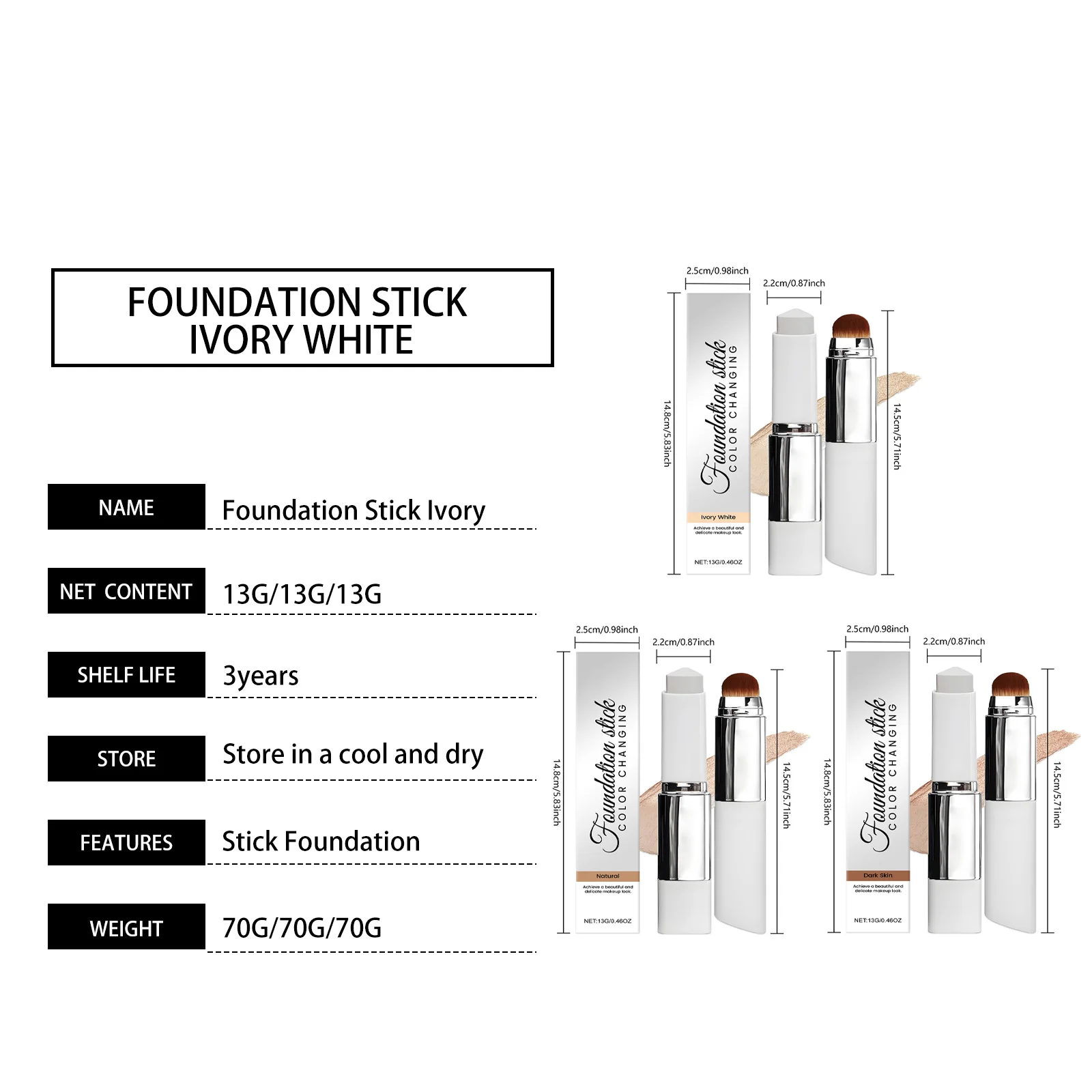 Foundation Make-Up Stick Double Head With Brush 3 Colors Lightweight Moisturizing Brighten Matte Concealer 2IN1 Foundation Stick_voghion.com