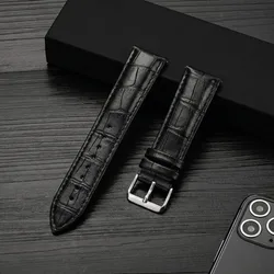Bamboo Pattern Leather Watchband - Universal Adjustable Strap (18mm, 20mm, 22mm) - 22mm (Black)