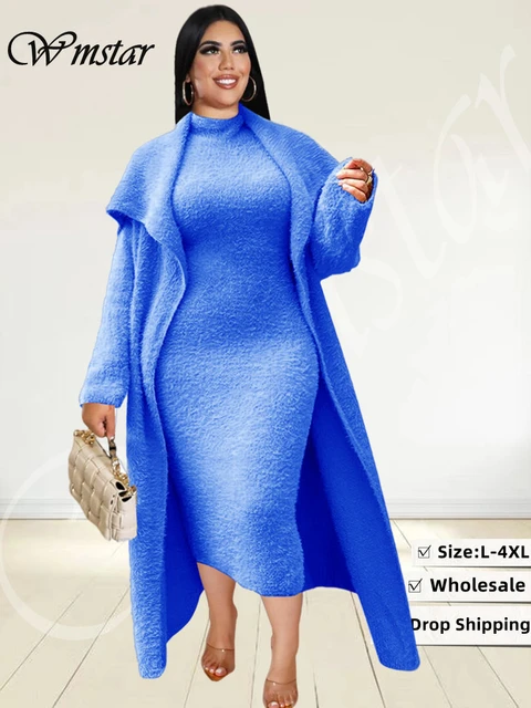 Wmstar Plus Size Women Clothing Dress Sets 2 Piece Outfits Dresses and  Cardigan Matching Suit Wholesale Dropshipping (with Belt) - AliExpress