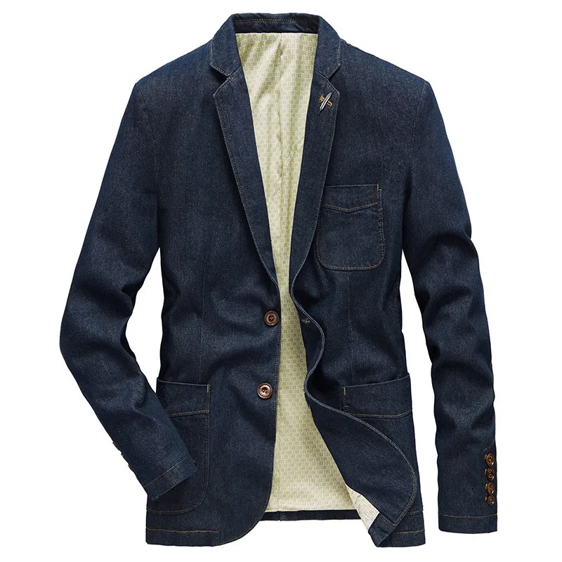 Men's Denim Blazers Oversized Outerwear Solid Business Casual Suit Jacket Men Clothing Leisure Blazer 4XL