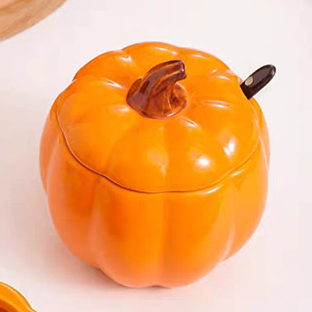 400mI Ceramic Soup Bowl with lid Creative Pumpkin shape Soup Bowl Household Large Soup Noodle Bowl Halloween Decoration