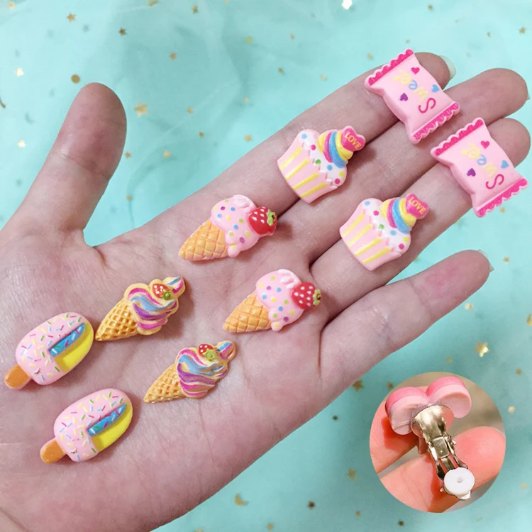 Flower Ice Cream Cake Fruit Clip Earrings for Girls Children Student Ear Jewelry Women Ear Pins Earring Holeless Accessories ear clip earrings clip earrings ear clip ear accessories