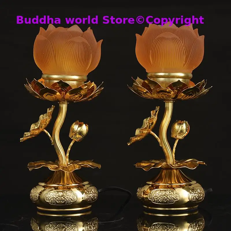 

A Pair 2P Buddhism supply HOME SHOP temple altar Buddhist worship Guan yin lotus flower 7 colour crystal Plug-in buddha lamp