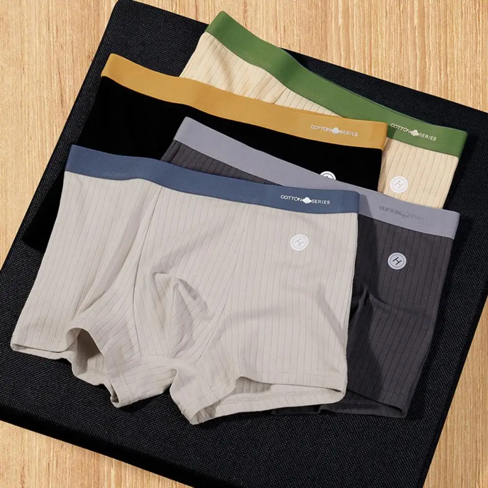 

Men Thin Boxers Seamless Mid Waist Cotton Men Underwear U Convex Striped Elastic Quick Dry Moisture-wicking Men Underpants